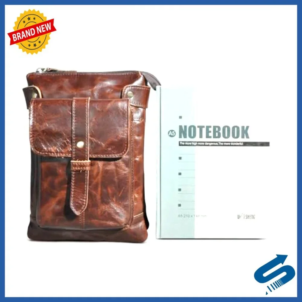 Genuine Leather Fanny Pack Messenger Bag Adjustable Strap Tablet Fit - Picture 4 of 7